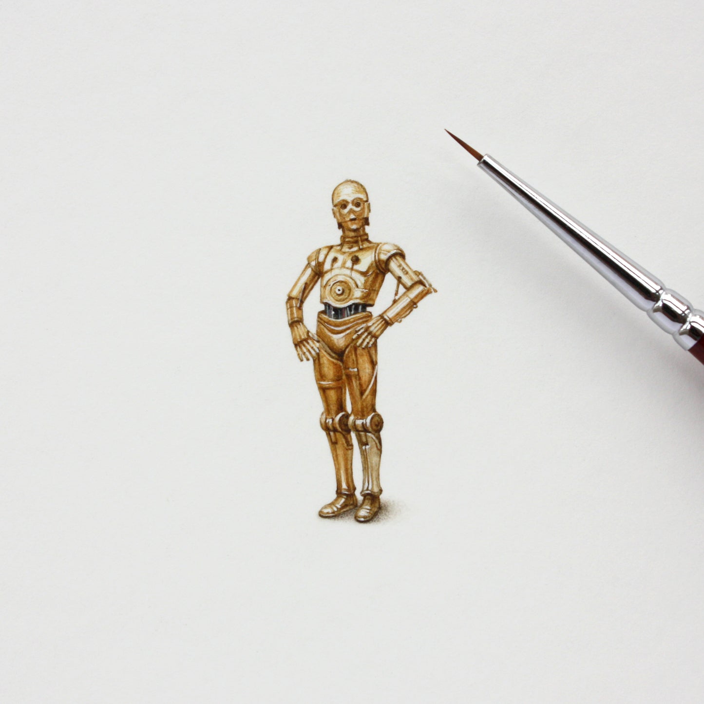 C-3PO. Print from original watercolor miniature painting