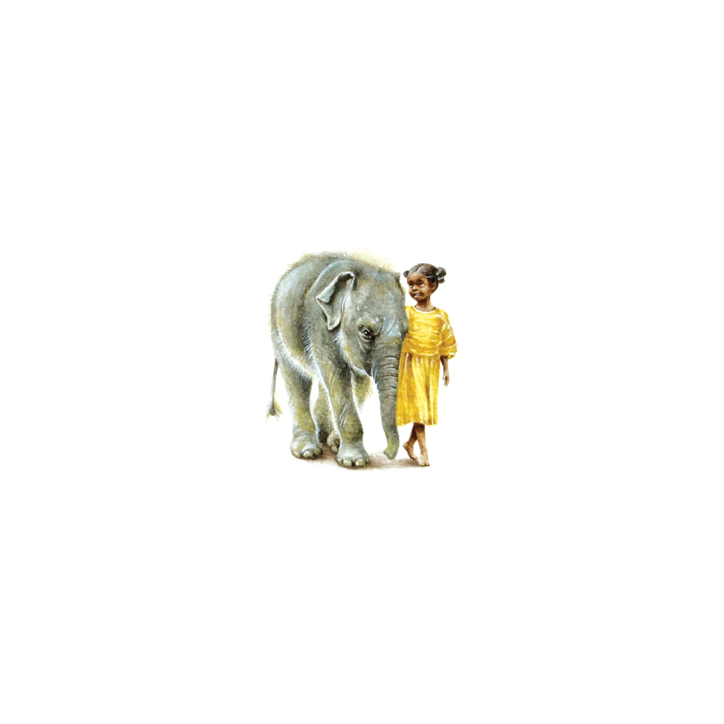 Elephant & Girl. Print from original watercolor miniature painting