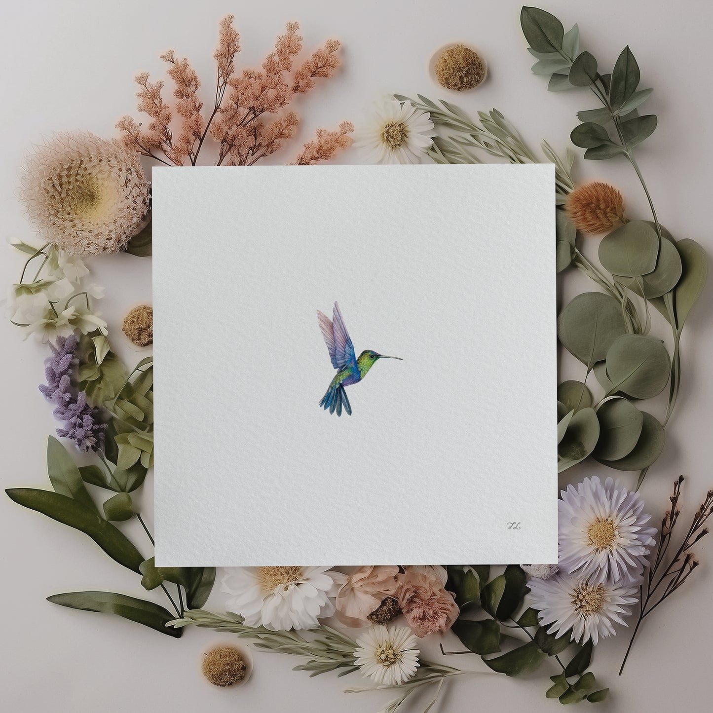 Hummingbird. Print from original watercolor miniature painting