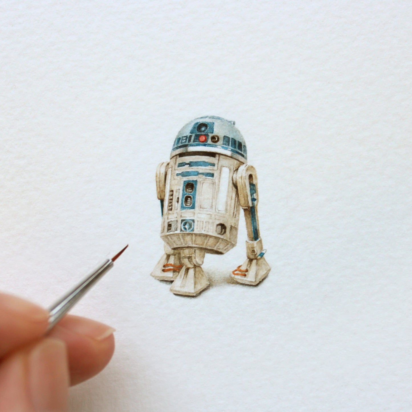 R2-D2. Print from original watercolor miniature painting