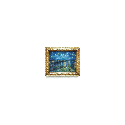 PRINT of watercolor miniature painting. Starry Night