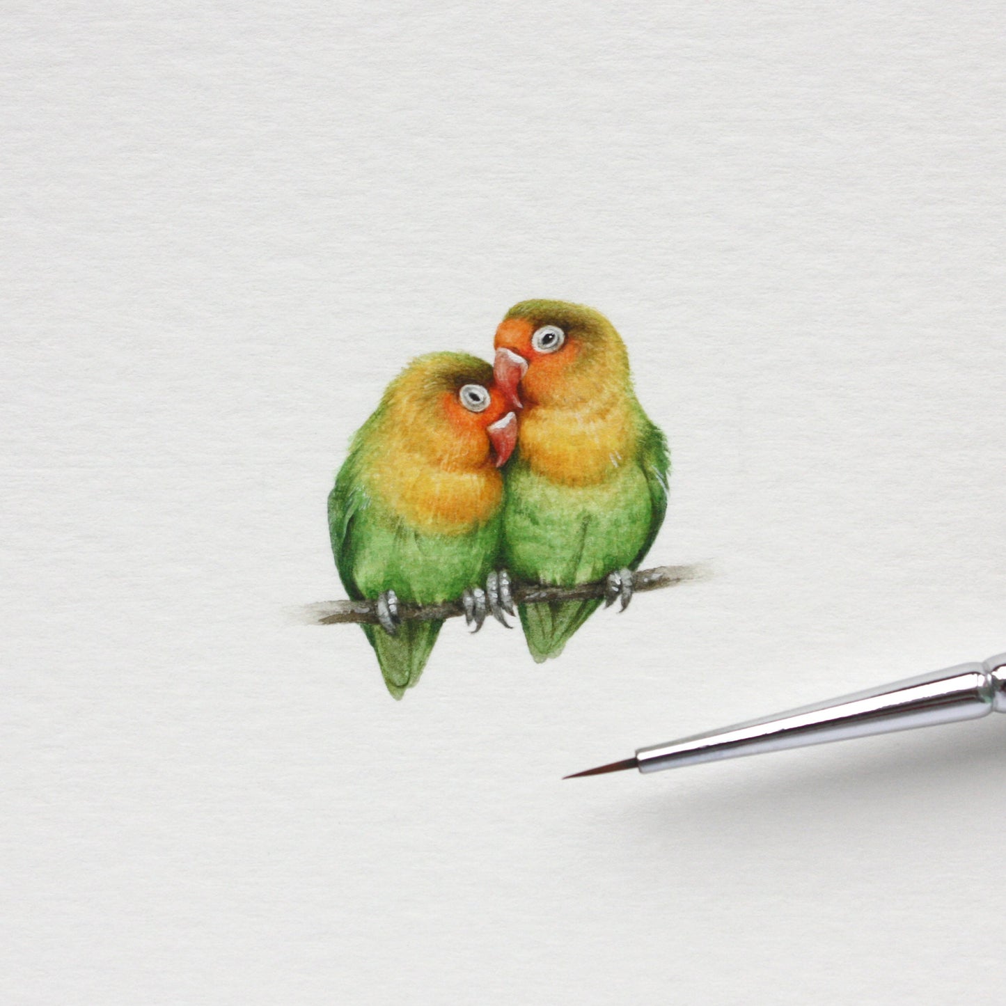 Lovebirds. Print from original watercolor miniature painting