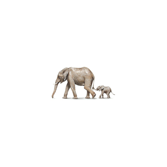 Elephants. Print from original watercolor miniature painting