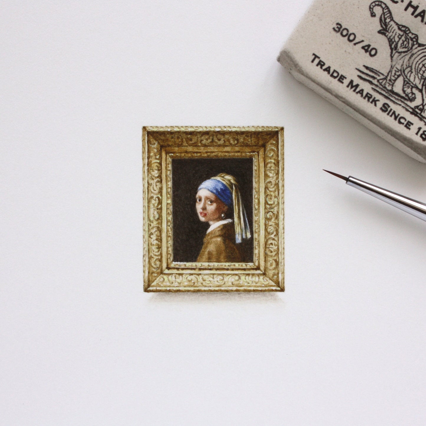 Girl with a Pearl Earring. Print from original watercolor miniature painting