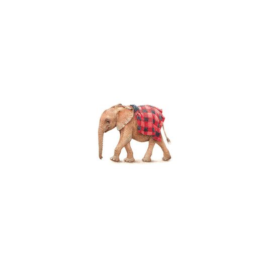 PRINT of watercolor miniature painting. Baby elephant wearing blanket